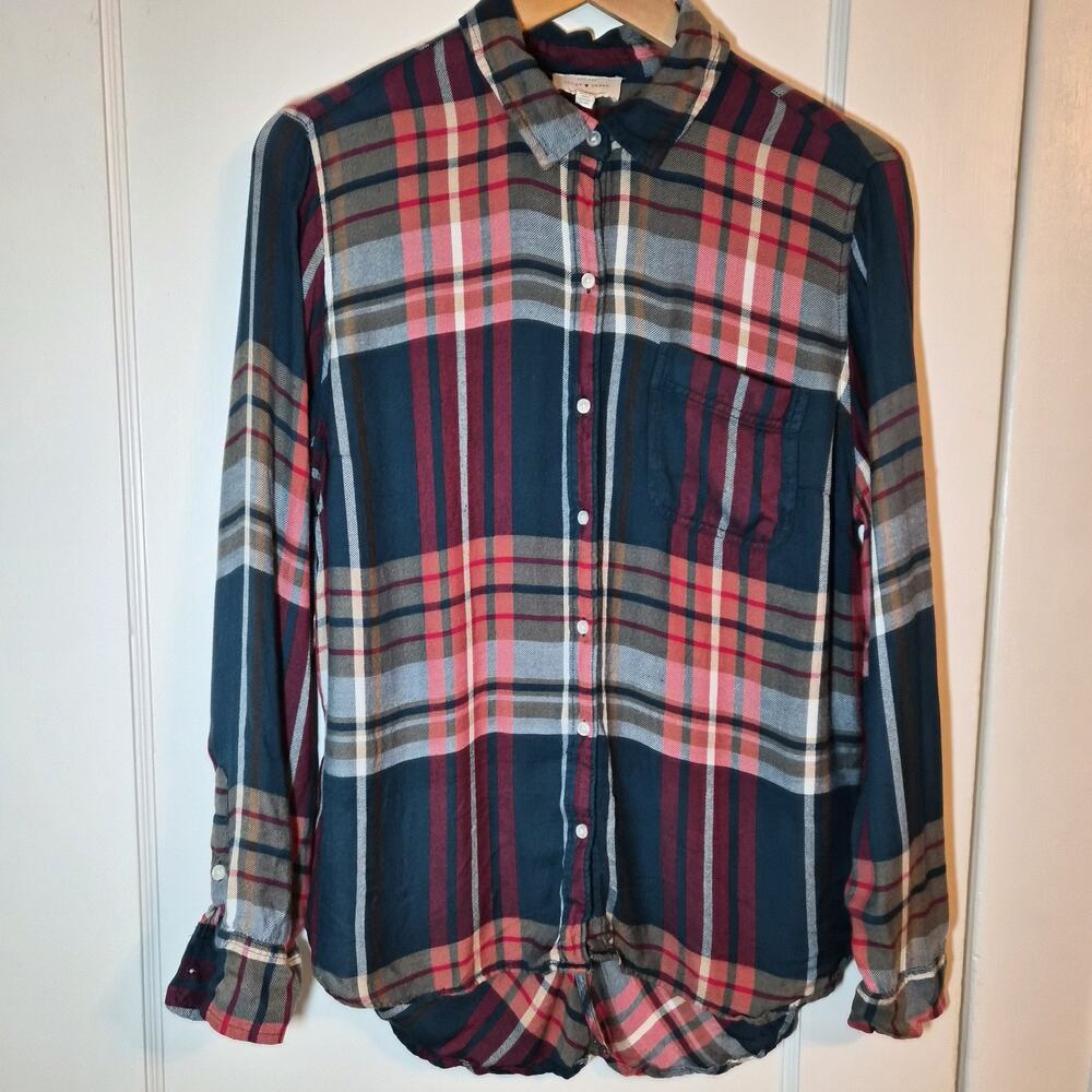 Lucky Brand Tunic Shirt Top Women Medium Button Up Long Sleeve Long Tail - M